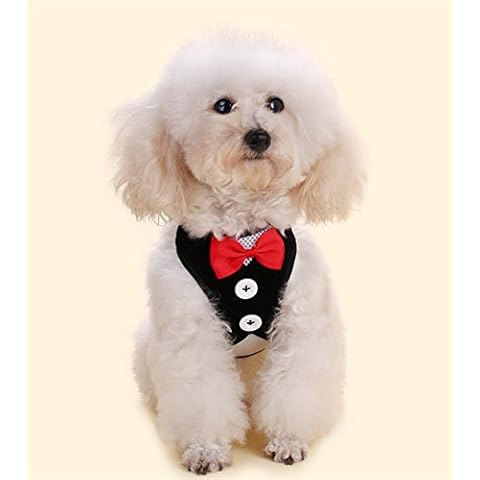 JKLYZXS Pet Soft Breatheable Mesh Bowties Gentleman Suit Tuxedo Dog Cat Harness Vest Apparel with Traction Belt Outfit (L(Chest back:13.77-19.68 Inch)) Cover