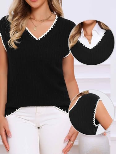 Allegra K Casual Sweater Vest for Women's Fall Winter 2025 Cap Sleeve V Neck Uniform Knit Pullover Tops2
