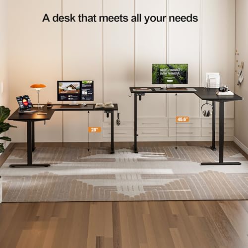 Image of Grandder 63 x 55 Inch L Shaped Standing Desk, Electric Height Adjustable Corner Stand Up Desk, Sit Stand Corner Table Home Office Table, Black Top Black Frame