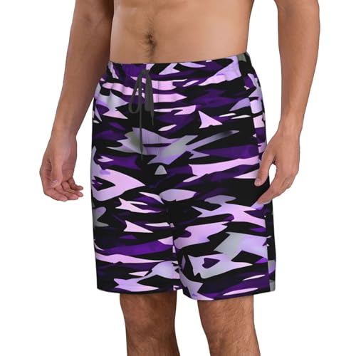 Men's Beach Shorts Swim TrunksFun Patterns American Camouflage Purple Print for Surfing Running Summer Vacation2