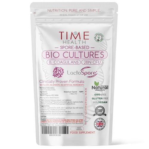 LactoSpore (Bacillus Coagulans) Spore Based Bio Cultures – 2 Billion CFU x 60 Capsules – 15BN CFU/g – Science-Backed Probiotic with Prebiotic Alfalfa for Good Gut Flora – UK Made