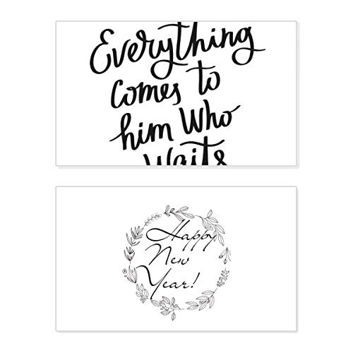 Tarjeta conmemorativa de Año Nuevo Everything comes to Him Who Waits con frase motivadora