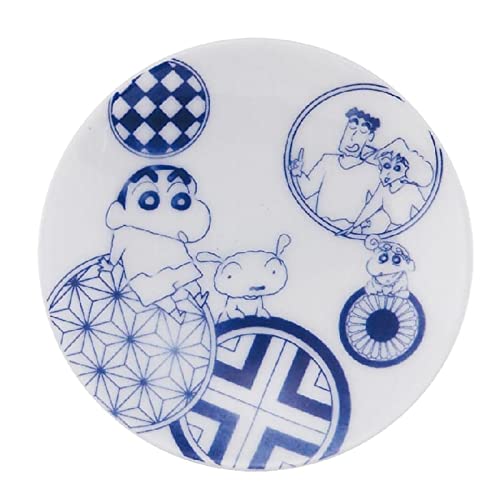 Yamakasyoten CS22-333 Crayon Shin-chan Plate, Bean Plate, 3.5 inches (9 cm), Round Crest, Dyed, Blue, Microwave Safe, Made in Japan