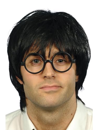 Smiffys Panoplie d'écolier, noire, avec perruque et lunettes Halloween