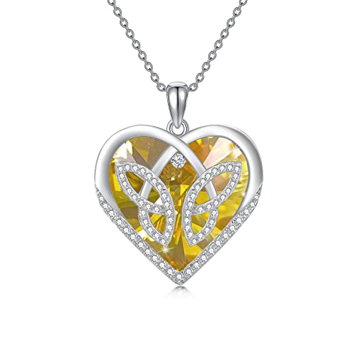 TOUPOP Sterling Silver Celtic Butterfly Necklace for Women Girls with Heart Birthstone Pendant Birthday Jewelry for Her for Mother's Day Nurses Day Christmas Valentine's Day, Sterling Silver, crystal