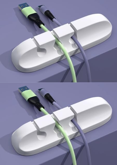 2 Pack Cable Holder Clips, Self-Adhesive Cord Organizer with 7 Slot, Ideal for Desktop USB Charging Cords, Nightstand Power Cords & Mouse Cables