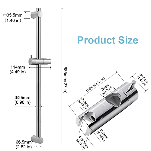 Offo Shower Slide Bar 27 Inches Adjustable Installation Distance 15-26 Inches With 360° Adjustable Handheld Shower Head Holder For Bathroom, Screw Wall Mounted, Chrome Finish #TOP5