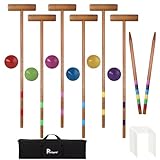 Pointyard 32’’ Six Player Croquet Set, Regulation [Vintage Brown] Croquet Set with Wooden Mallets/Colored Ball/Wickets/Stakes for Adults/Teenagers/Family-Perfect for Lawn/Backyard Game/Park