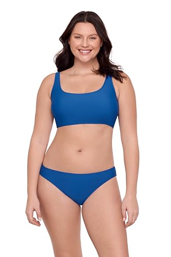 Aqua Green Next-Gen Longline Tank Bikini Set with Basic Hipster Bottoms, Azure, Medium