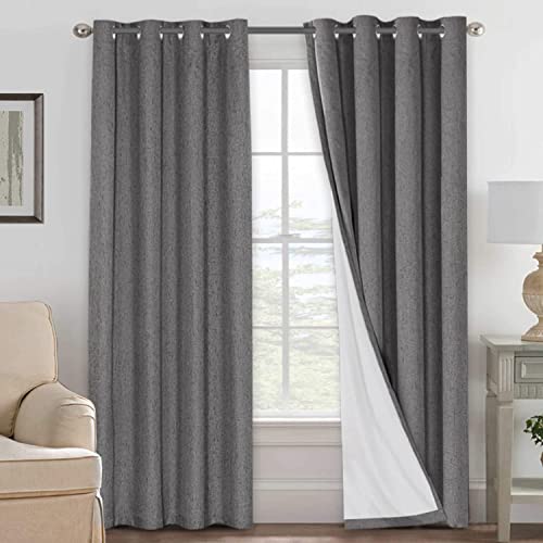 Image of H.VERSAILTEX 100% Blackout Curtains Window Treatment Grommet Linen Like Primitive Thermal Insulated Grey Curtains with White Backing (2 Panels Set), 52 by 84 Inch