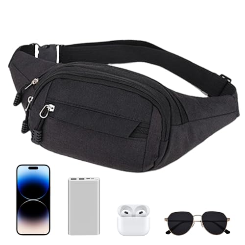 Riñonera de cintura, riñonera de viaje, impermeable, para viajes, correr, a la moda, casual, para pasear al perro, ir de compras, acampar, NEGRO, Refer to description, Unisex