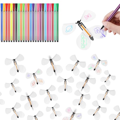 60 Set DIY Flying Butterfly White Flying Butterfly Toy Wind up Butterflies Magic DIY Cards with 24 Color Pens Surprise Gift for Valentine Birthday Wedding Graduation