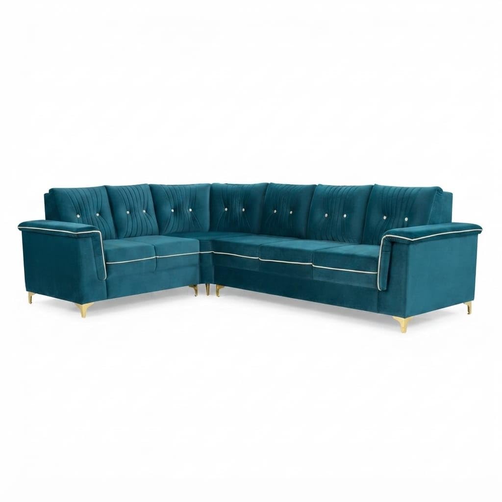 Teal Sectional Corner Couch with Channel Tufted Back Cushions for Family Seating, Modern Couch for Home, Apartment and Living Room Decor Updates-image-46