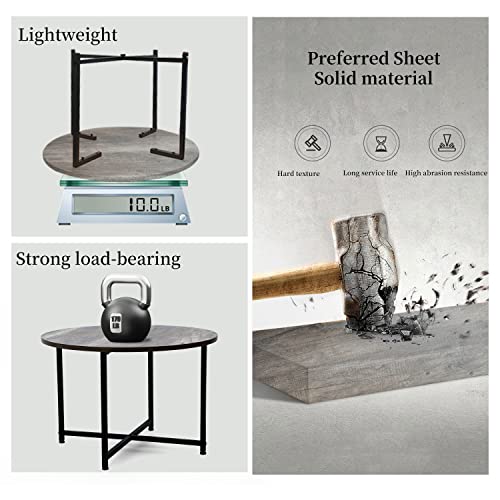 Round Coffee Table For Small Space Living Room, Modern Sofa Table End Table Tea Table For Balconym, Office Desk, Outdoor, Wood Desktop With Metal Legs, Easy To Install, 23.6 Inches (Rustic Brown) #TOP4