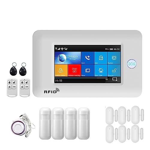 Panel táctil de 4,3 pulgadas WIFI GSM sistema alarma antirrobo inalámbrico for el hogar Kit seguridad Compatible con aplicaciones FáCil De Instalar(Set-E)