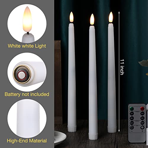 Image of Tuanse 20 Pcs Flickering Flameless Taper Candles Bulk LED Battery Operated Realistic Flame Effect with Remote & Timer Safe No Fire Wax Drip Candles for Wedding Church Home Decor (10.83 inch,White)