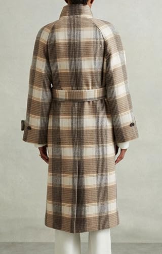 CHARTOU Women Long Wool Plaid Pea Coat Double Breast Midi Long Trench Peacoat Overcoat with Belt4