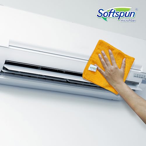 Image of SOFTSPUN Microfiber Cleaning Cloths, 5pcs 40x40cms 340GSM Orange! Highly Absorbent, Lint and Streak Free, Multi -Purpose Wash Cloth for Kitchen, Car, Window, Stainless Steel, Silverware.