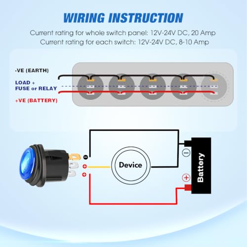 Image of Nilight 4 Gang Rocker Switch Panel IP67 Waterproof 12V /24V On /Off Blue | 3-Pin Toggle Switches Aluminum Panel for Automotive Marine Boat Car Camper Truck Vehicles Lights