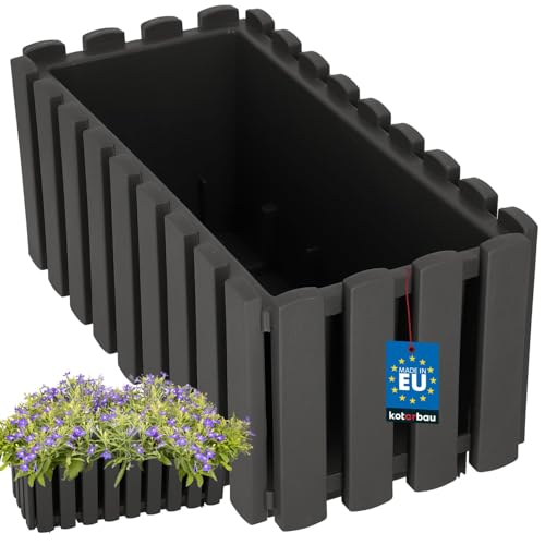 KOTARBAU® Blumenkasten - Blumentopf - 38x18x16 cm - Grau - Kunststoff - Pflanzkasten - Balkonkasten - Pflanzkübel Rechteckig - Übertopf Groß - Blumenkasten Balkon