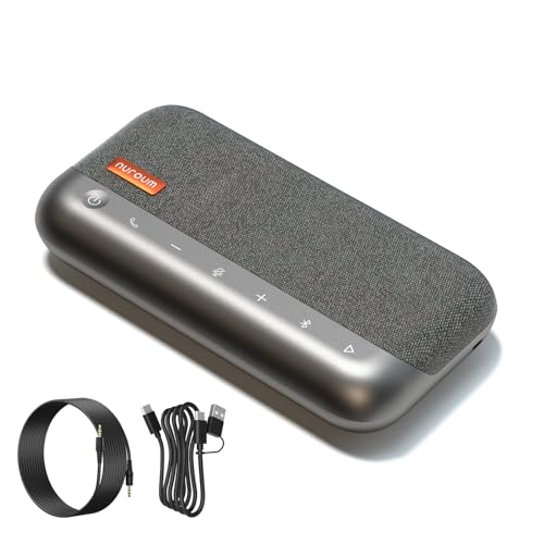 NUROUM A45 Conference Speaker and Microphone, 6 AI Noise Cancelling Mics, 360° 16ft Voice Pickup, Daisy Chain, Bluetooth/USB Speakerphone for Computer, Compatible with Zoom/Teams/Google Meet
