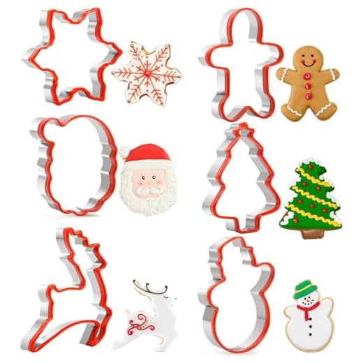 Emporte-pièces de Noël pour enfants | Avec bord en silicone et acier inoxydable | Motifs : Père Noël, flocon, sapin, bonhomme en pain d'épice, renne | Idéal pour pâtisseries de Noël