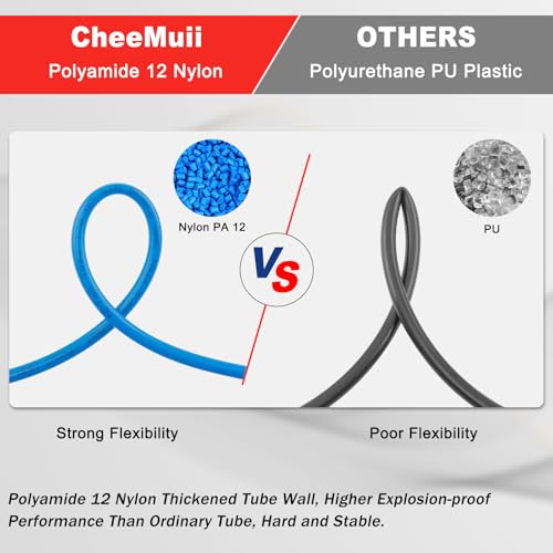 Image of CheeMuii 100 FT 1 /4 inch DOT Air Line Blue 1 /4 PA12 Nylon Pneumatic Tubing 30.5 Meter 1 /4 Inch OD Pneumatic Air Tubing Pipe Hose Line for Semi Truck Trailer or Industrial Air System