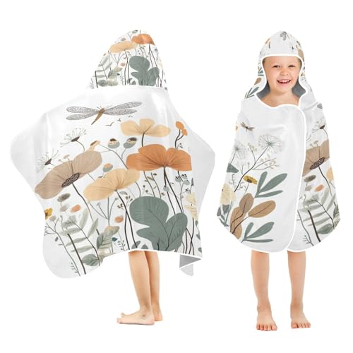 Kigai Dragonfly Flowers Hooded Beach Towel for Kids Soft Absorbent Quick Dry Bath Towel with Hood Lightweight Toddler Shower Pool Bath Wrap for Boys Girls