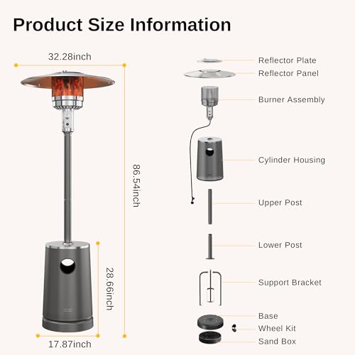 EAST OAK 50,000 BTU Patio Heater with Sand Box, Table Design, Double-Layer Stainless Steel Burner, Wheels, Triple Protection System, Outdoor Heater for Home and Residential, Lava Smoke