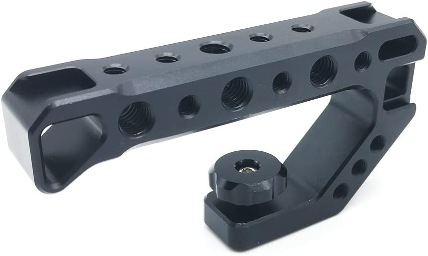 THE WHITE SHOP R008 Camera/DSLR Top Handle ARRI Hole Connection Grip for Sony A6400 6300 Camera Cage Low Angle Shots 4 Cold Shoe Mount Microphone 15MM NATO Rail Rod Clamp Tube Hole/Black