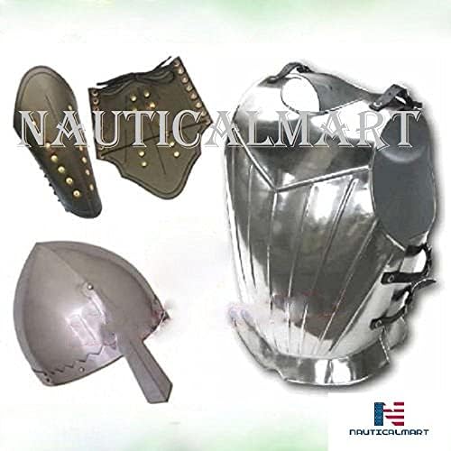 Medieval Norman Nasal Helmet & Breastplate Steel Gothic Chestplate with Arm Guards