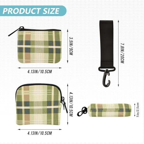 Plaid Khaki Olive Green Print Dual Wristlet Wallets for Women Slim Portable Identity Card Protector with Wristlet Strap for Lady 2 Packs4