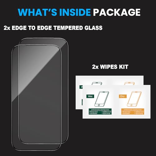 Image of ArmourPro Military Grade Gorilla Tempered Glass Compatible For iPhone 17 Pro (6.3 Inch) With Edge-to-Edge Protector Coverage and Easy Installation Kit | Black, Pack of 2