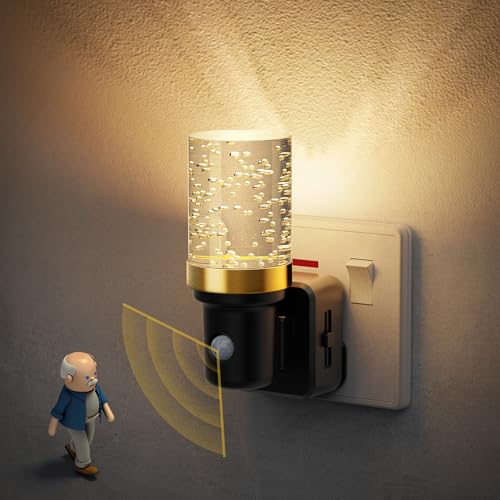 JandCase Night Light Plug in Wall with Motion Sensor, 0-100LM Dimmable, ON/Off/AUTO Lighting Mode, 3000K Warm White, 1W Low Energy Plug in Night Light for Hallway Bedroom Stairway, 1 Pack