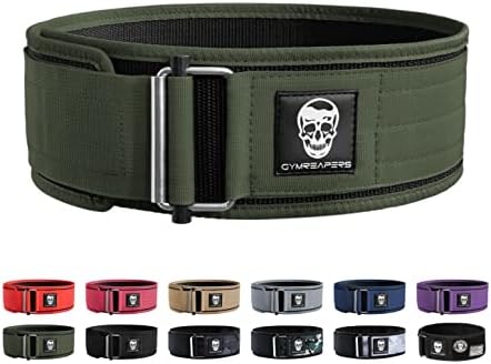 Gymreapers Quick Locking Weightlifting Belt for Bodybuilding, Powerlifting, Cross Training - 4 Inch Neoprene with Metal Buckle - Adjustable Olympic Lifting Back Support (Ranger Green, Small)