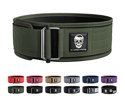 Gymreapers Quick Locking Weightlifting Belt for Bodybuilding, Powerlifting, Cross Training - 4 Inch Neoprene with Metal Buckle - Adjustable Olympic Lifting Back Support
