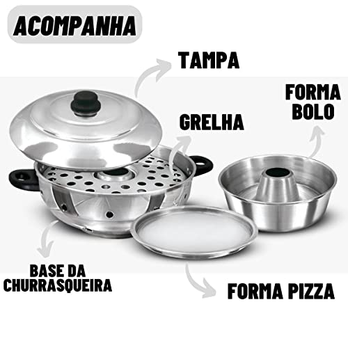 Churrasqueira Multiuso Vigorosa Para Fogão 3 Em 1 N 30 Bolo Pão Pizza Grelhados Alumínio Polido