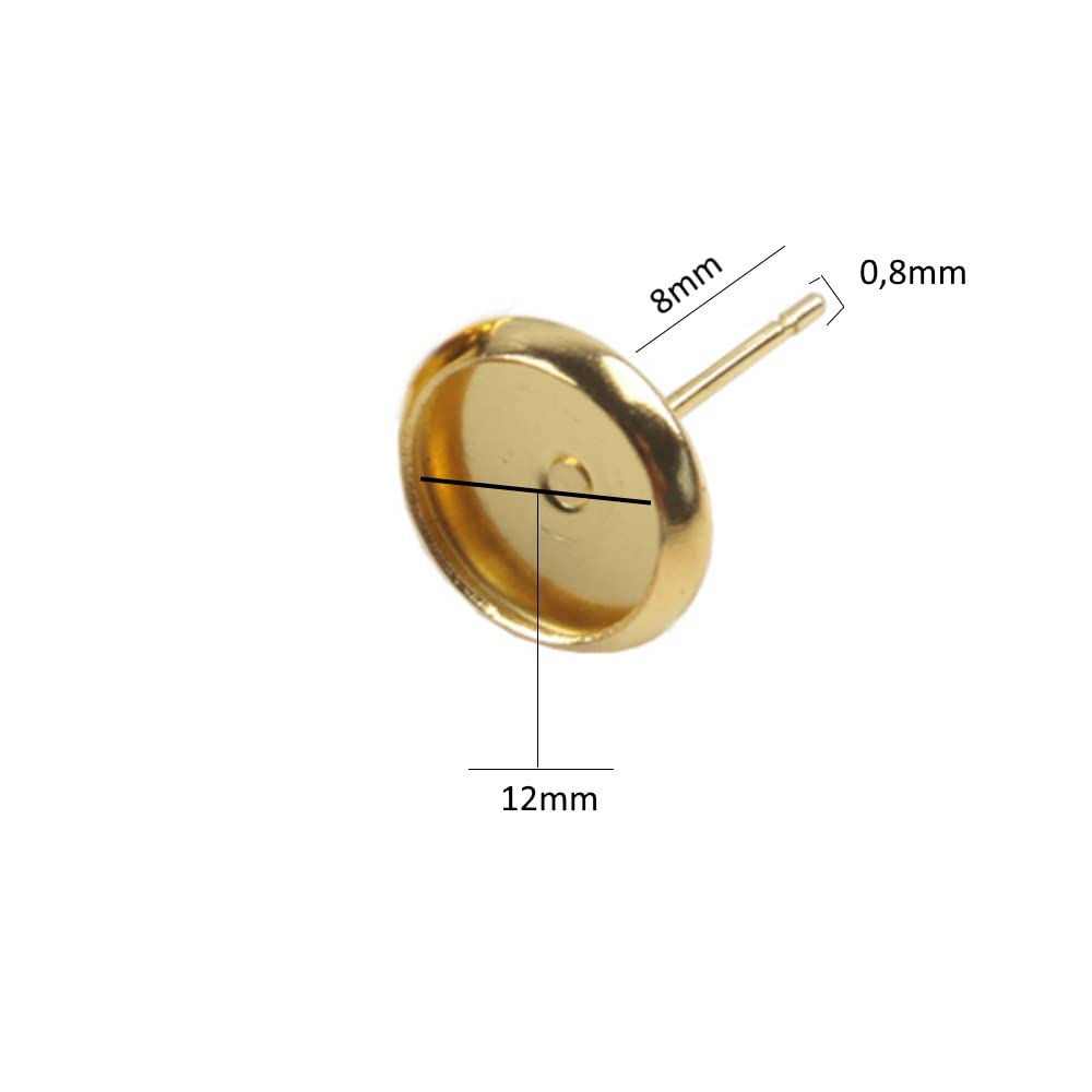 10 Orecchini Portacabochon Tondi Da 10 Mm – Colore Oro, In Ottone, Vuoti Per Creazioni Fai Da Te - 2