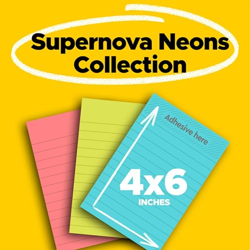 Image of Post-it Super Sticky Notes, 4 inch x 6 inch, Miami Collection, 3 Pads per Pack, 90 Sheets per Pad, Lined (660-3SSMIA) | School Supplies and Office Supplies, 2X the Sticking Power