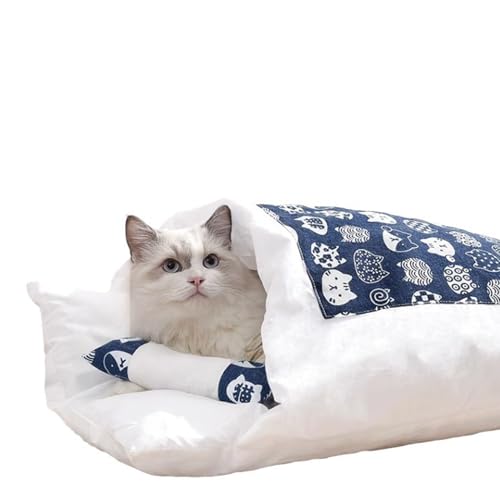 猫 寝袋 洗いやすい 冬 ぬくぬく 猫 布団 ケージ用 寝床 可愛い 猫 ふとん 筒型 冬用ハウス寒さ対策 ペットベッド 猫犬小動物用 保温防寒 猫 ドーム型ベッド 可愛い 冬寒さ対策 (青,L)