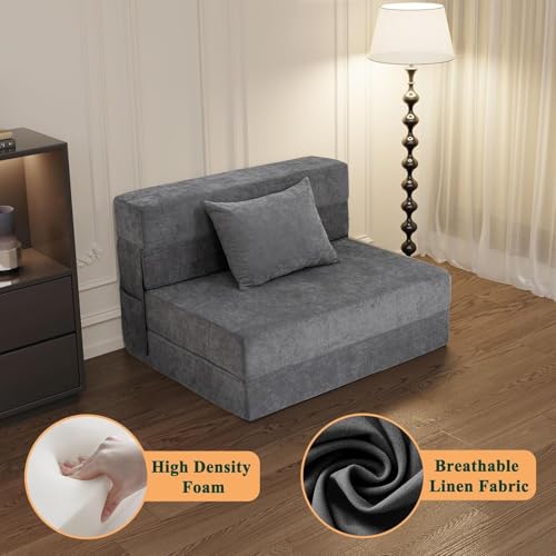 Image of Sofa Cum Bed | Folding Sofa Bed, Sofa Cum Beds for Living Room with Cushions | Pure High Reslince (HR) Foam with Molphino Fabric in Grey Colour Couch for Living Room (Two Seater 4X6 Feet)