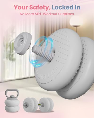 Image of kisnbld Adjustable Dumbbell Set, 35 /45 /62LBS SoftShell Weight Set with Connector 4-IN-1 Dumbbell Set Used as to Barbell & Kettlebell for Home Gym, Fitness Exercise for Men Women Beginners