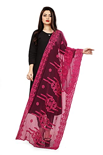 Dupatta brodé de qualité supérieure rose pour femme | Étole de cérémonie fluide