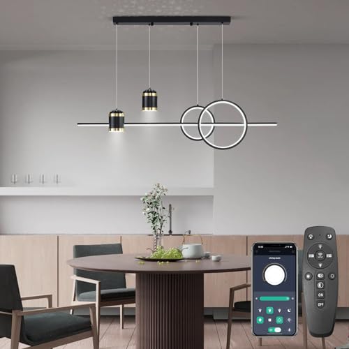 Preisvergleich Produktbild KSIBNW Pendelleuchte Esstisch Moderne 100CM LED Hängelampe,45W LED Pendelleuchten Höhenverstellbar, Dimmbar Fernbedienung Hängeleuchte Aluminium Mit Fernbedienung,3000K-6500K,10%-100% Helligkeit