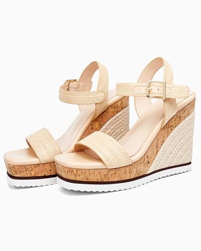 Image of Coutgo Women's Espadrille Wedge Platform Sandals Open Toe Ankle Buckle Strap Casual Summer Shoes