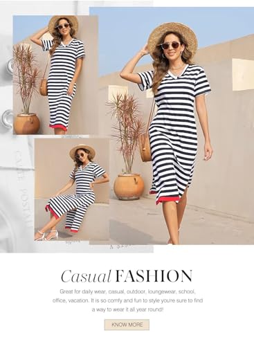 Wkior Women's Summer Maxi Dress Loose Casual Long Dress Color Block Short Sleeve Split Maxi Dresses(S-2XL)4