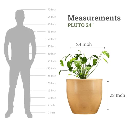 Image of Go Hooked Pluto Brown Indoor Planter Pot 24 Inch | Lightweight Modern Round Plant Pot for Living Room, Balcony & Office | Decorative Polymer Pot for Live & Artificial Plants