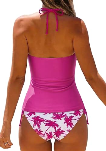 Image of Womens Two-Piece Tankini Set Cow Skull with Leopard Print Sets Swimwear Tankini Top Sets Swimwear
