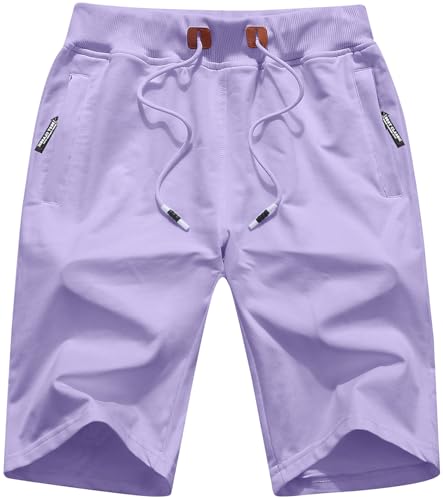 QPNGRP Mens Shorts Casual Drawstring Zipper Pockets Elastic Waist Light Purple 36