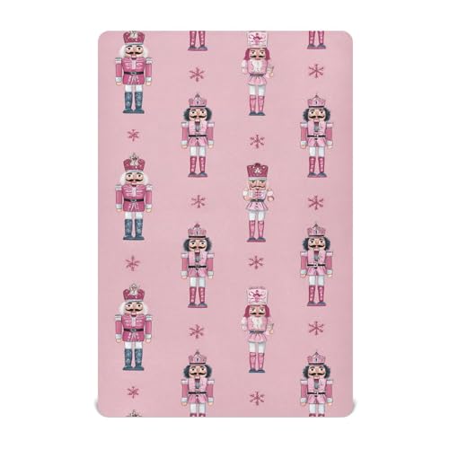 Image of Christmas Nutcrackers Pinks Crib Sheets Soft Breathable Fitted Baby Crib Sheets Mattress Cover for Girls Boys, 52 inch x 28 inch x 9 inch